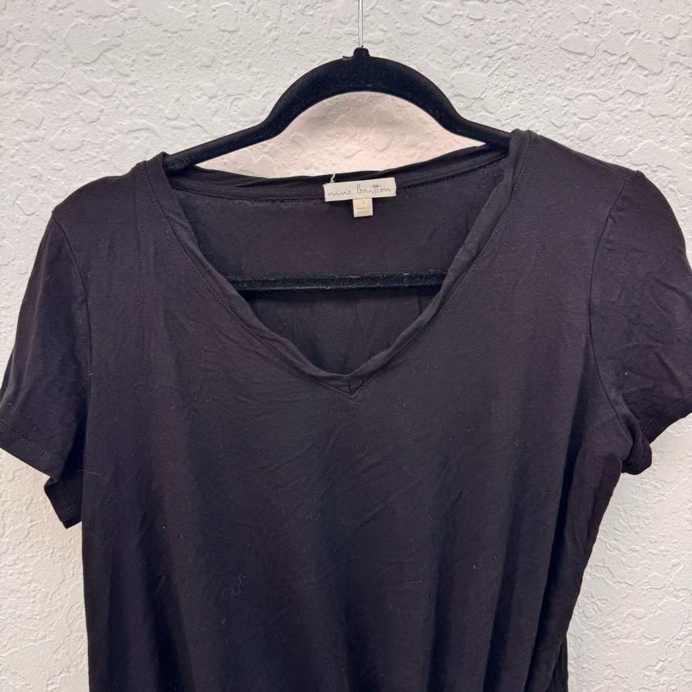 Nine Britton Womens Small Black V-Neck Short Sleeve Front Knot Top KTP612946-SF